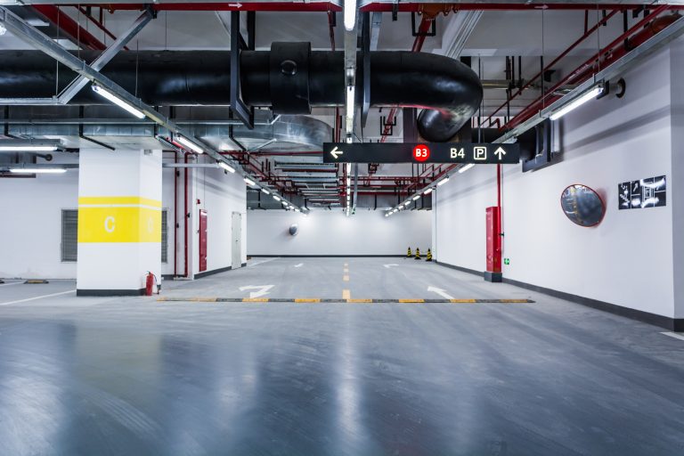 Empty underground parking garage